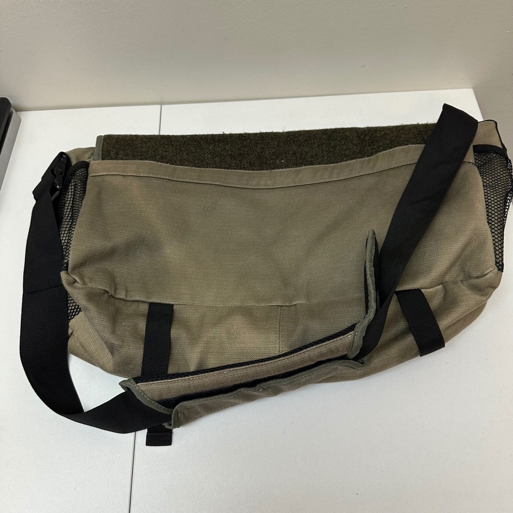 Harris Tweed Messenger Bag Base Control Olive Green Wool Canvas Crossbody Large - Picture 3 of 16